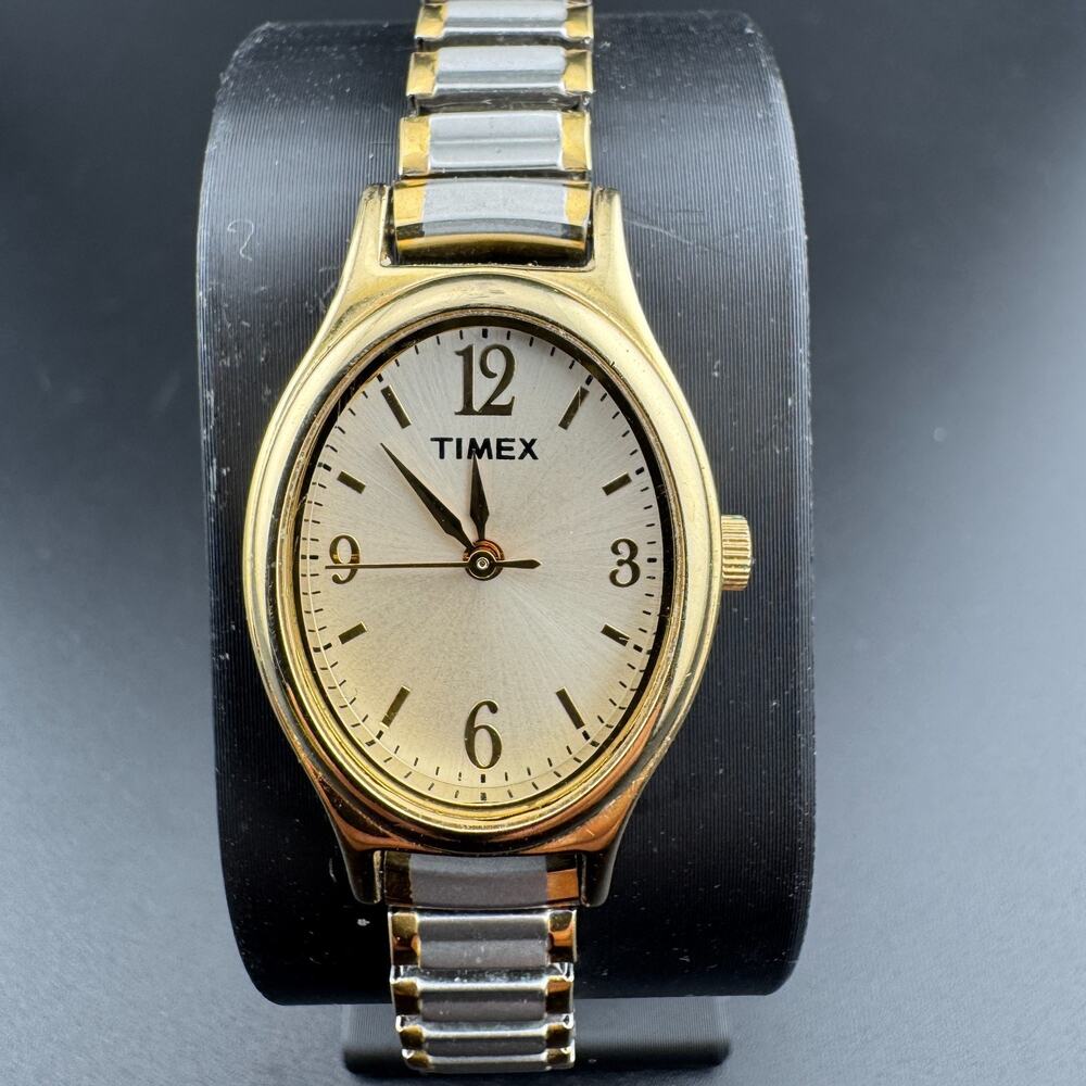 Timex Women's Two-Tone Oval Watch Gold & Silver Expansion Band